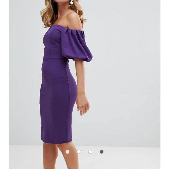 John Zack Petite Bardot Mini Dress With Exaggerated Sleeves - Picture 4 of 7